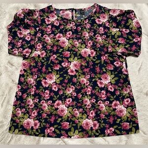 SHEIN Pink and Green Floral Design Puff Sleeves Blouse Top